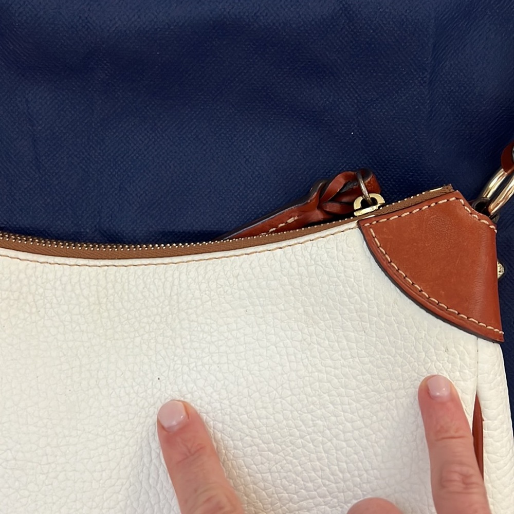 Dooney and Bourke Pebbled Grain Leather Kimberly Handbag White and Cognac - Picture 11 of 15